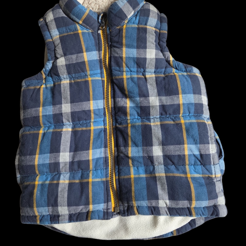Kids Plaid Puffer Vest in Blue and Yellow